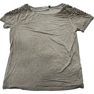 Dantelle Women Top XL Beige Short Sleeve Crochet Shoulder Detail Casual